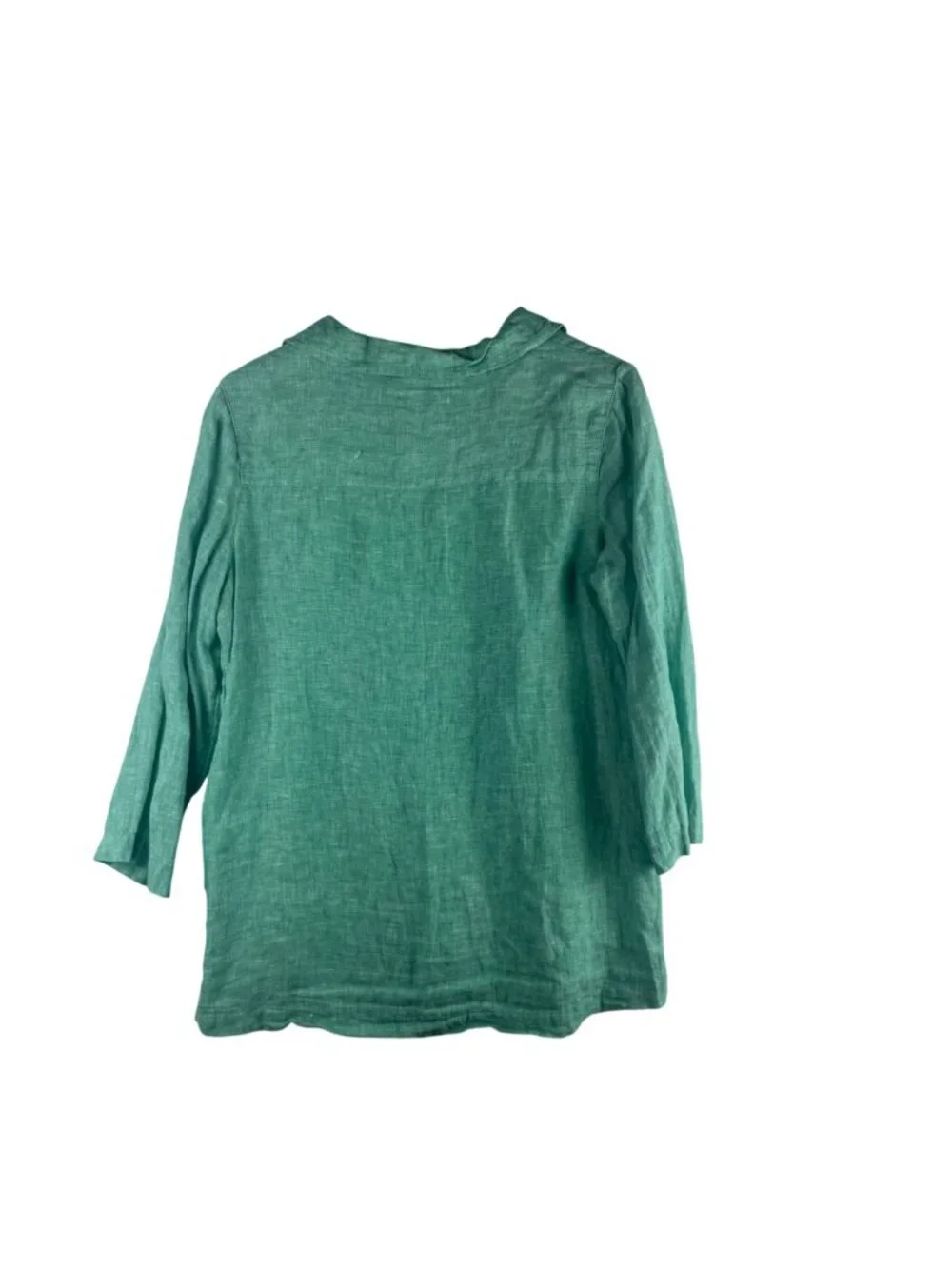 Tahari 100% Linen 3/4 Sleeve Tunic Top With Side Buttons Size Medium Teal Green - Picture 7 of 10